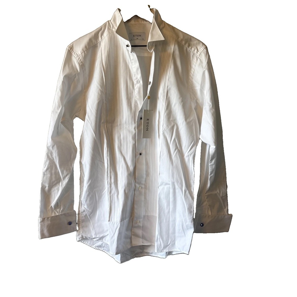 Eton White Formal Wedding Men's Button Down Dress Shirt Size 40 Slim 15.75